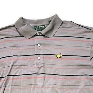Vintage Masters Golf Logo Polo Amen Corner Pima Cotton Gray Red Striped Medium
